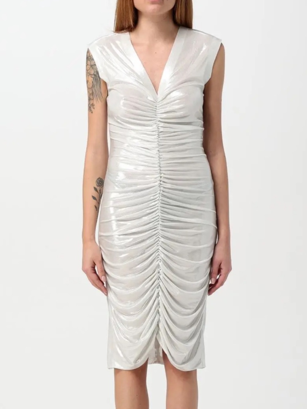 Norma Kamali Metallic Ruched Stretch-jersey Mini Dress Silver